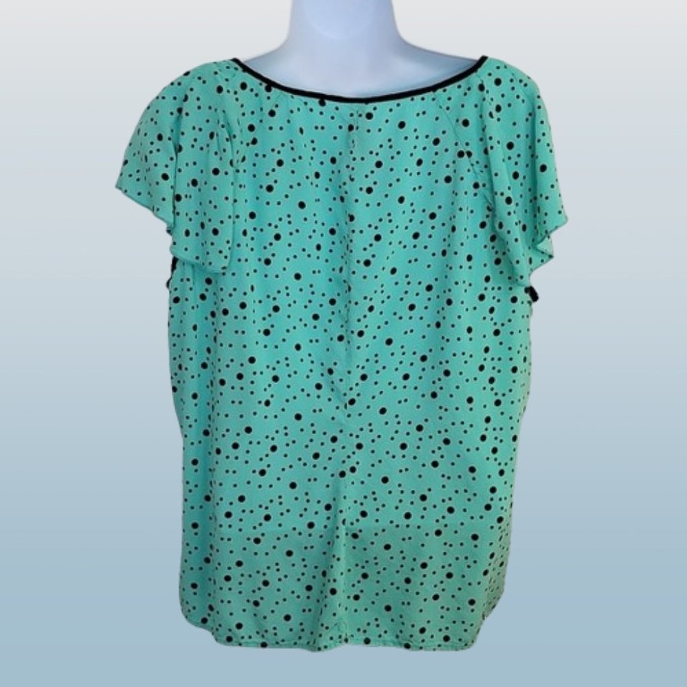 Pure Energy Plus Blouse Mint Green Polka Dot Flutter Sleeve 1X 14/16 - Picture 3 of 13